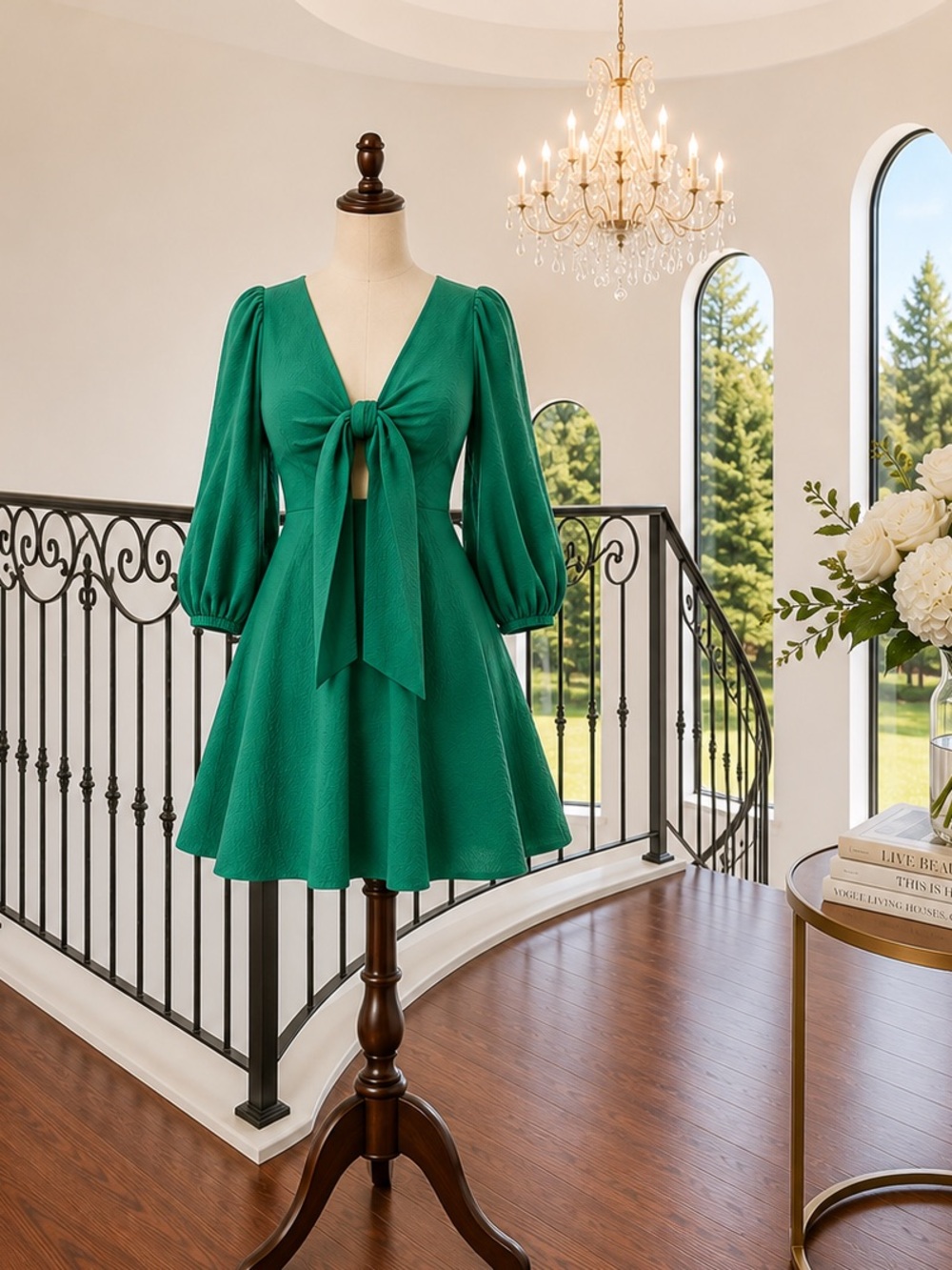 Ted Baker London Emerald Green Tie-Front Puff-Sleeve Dress